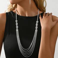 Jewellery Sets on sale Shein 3pcs/Set Luxurious & Fashionable Wedding Season Multi-Layered Irregular Rhinestone Long Necklace & Earrings Jewelry Set, Party, Gift, Banquet, Wedding