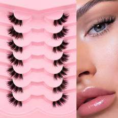 Makeup Shein 7 Pairs Half Lashes Cat Eye With Clear Band Wispy False Eyelashes Natural Look 3/4 Corner Lashes Short Accent Lashes With Transparent Band