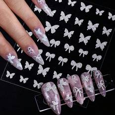Shein 1 Silver Reflective Glitter Butterflys Nail Manicure Stickers Bow Sparkly Decor Manicure Decals