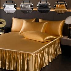 Gold Valance Sheets Shein Satin Bed Skirt Solid Color Skin-Friendly Valance Sheet Gold
