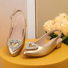 Gold Sandals Shein Fashionable Buckle Design Children's High-Heel Sandals For Parties