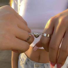 Shein 2pcs Magnetic Attraction Heart Shaped Ring Set, Adjustable Plain Band Opening Ring With Couple Rings