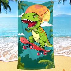 Microfiber - Multifärgade Badlakan Shein 1pc Cartoon Dinosaur Pattern Beach Towel, Superfine Fiber Printed Quick-Dry Badlakan Multifärgad