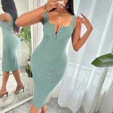 Fodralklänningar & Tighta klänningar - Gröna Shein Solid Buttoned Halterneck Bodycon Dress