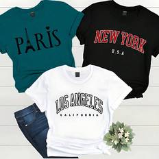 Multicolored T-shirts Shein Tower Graphic Print Round Neck Women's T-Shirt, Short Sleeve, Suitable For Summer