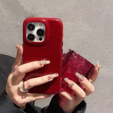 Shein 1pc Luxury Vintage Leather Texture Metal Button Protective Phone Case For Apple Iphone 15 14 13 12 11 Pro Max