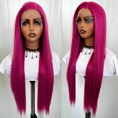 Hårprodukter Shein 13x4 Rose Red Free Parting Straight Style 30 Inches Synthetic Lace Front Wig With Natural Look