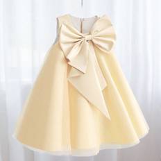 Shein Young Girl Burgundy Red Big Bow Decor Tulle Easter Party Dress - Burgundy Red