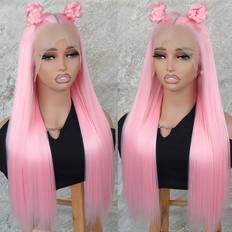 Hårprodukter Shein Pink Color Lace Front Wigs Synthetic 13x4 Long Silky Straight Hair Heat Resistant Fiber Glueless Frontal Lace
