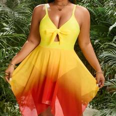 Yellow Swimsuits Shein Summer Beach Plus Size Women's Ombre Color One-Piece Swimsuit With Spaghetti Straps