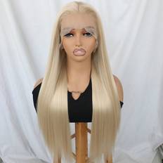 Shein Light Blonde Color Hair Lace Front Wigs Synthetic 13x4 Long Silky Straight Heat Resistant Fiber Glueless Frontal