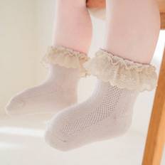 Beige Socks Shein Lace Trimmed Hollow Out Breathable Socks - White
