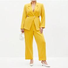 Yellow Suits Shein Plus Solid Color Casual Business Suit Set