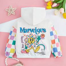 Babies Outerwear Shein Cute Baby Girls' Summer Fun Cartoon Printed Plaid Long Sleeve Hooded Jacket