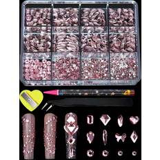 Nail Decoration & Nail Stickers Shein 12 Gird/Box Pink Crystals Rhinestones For Nails Multi Diamonds AB FlatBack 3D Glitter Gems Purple Nail Decorations