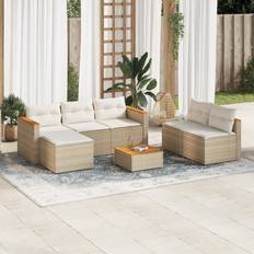 Mobilier de Jardin et d'Extérieur Homie Garten-Sofagarnitur 5-tlg mit Kissen Beige Poly Rattan Lounge-Set