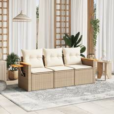 Lounge-Sets reduziert Homie Garten-Sofagarnitur mit Kissen Beige Poly Rattan 3-tlg Lounge-Set