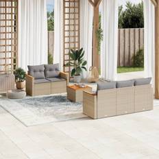 vidaXL 6-Pack Garten-Sofagarnitur mit Kissen Beige Poly Rattan Lounge-Set