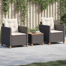 vidaXL Bistro-Set mit Kissen Schwarz Poly Rattan Lounge-Set