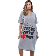 Brown - Women Nightgowns Just Love 4361-105-3X Short Nightgown Sleep Dress for Women Sleepwear,Grey Jesus Coffee Naps