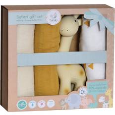 Tikiri Giraffe Gift Set Three Muslin Squares with Giraffe Rubber Teether