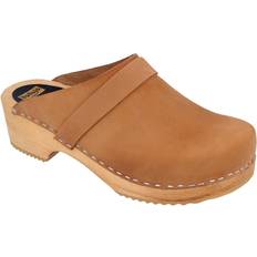Leather Clogs Vollsjö Women Clogs Made of Wood and Leather/Suede, Slippers Wooden Shoes for Ladies, Comfortable House Footwear Wooden Mules, Casual Shoes, Home Slippers, Made in The EU, 10, Suede Light Brown
