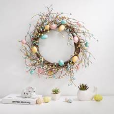 Plastic Wall Decor GlitzHome Easter Eggs Berries Wreath Multicolour Wall Decor 22x22"