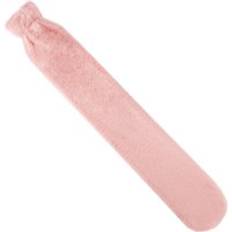 OHS Long Hot Water Bottle with Cover Bed Warmer Fleece Faux Fur 2L Rubber Light Pink One Size