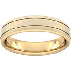 Goldsmiths 5mm Traditional Court Standard Matt Finish With Double Grooves Wedding Ring In Carat Yellow Ring