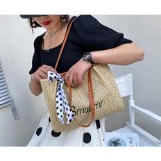 Women Beach Bags HKHBJS D76 Outdoor Summer Ladies One-shoulder Straw Woven Beach Bag Large Capacity Ins Simple Woven Portabl Yellow