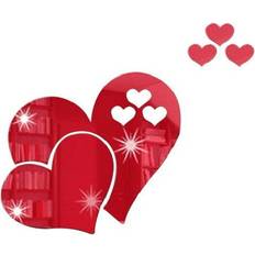 red 3 Love Heart Mirror Tiles Wall Decor