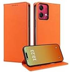 MOJIA fodral till Motorola Moto G84 5G, [stark magnetisk stängning] Premium PU-läder plånbok fodral flip telefonfodral, korthållare multifunktionellt fodral. Orange