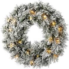 WeRChristmas Pre-Lit Snow Flocked Spruce Wreath Decoration