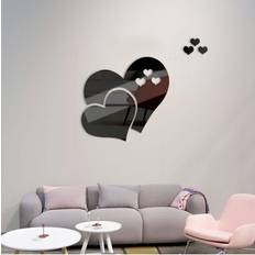 black 3 Love Heart Mirror Tiles Wall Decor