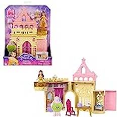 Mattel Disney Princess Belle stapelbart slott dockhus med liten Belle-docka, 4 karaktärsvänner och 3 tillbehör, bärbar med handtag