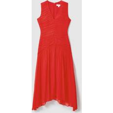 Midi Dress - Orange Dresses Reiss Womens Coral Saffy Ruched Woven Maxi