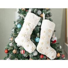 White Stockings HKHBJS 2pcs White Fur Large Gold Snowflake Christmas Stocking