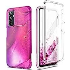 Suritch Kompatibel med Samsung Galaxy A14/A14 5G fodral, stötsäkert skyddande fodral marmordesign med inbyggt skärmskydd för Samsung Galaxy A14/A14 5G 6,6 tum rosa lila