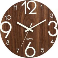 Tlily Luminous Large Wooden Silent Non-Ticking Kitchen Wall Clock