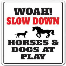 SignMission Z-A-Slow Down Horses & Dogs 10 Down Horses & Dogs At Play Aluminum Speed Limit Wall Decor