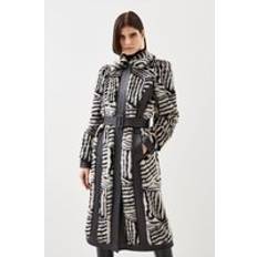 Multicoloured Coats Karen Millen Faux Fur Pu Panelled Stripe Belted Coat Multi