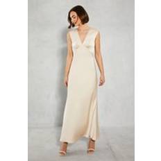 Satin Open Back Detail Maxi Bridesmaids Dress Champagne