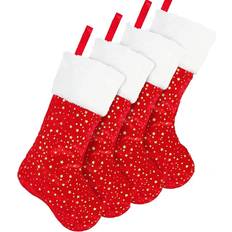 White Stockings Mascot 18 Inches Red Christmas Set Of 4 Golden Stars Christmas With Stocking