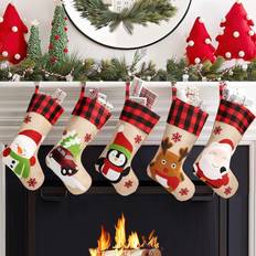 Cotton Stockings Tianfu Christmas 5 Pack Burlap Xmas Santa Snowman Reindeer Christmas Stocking