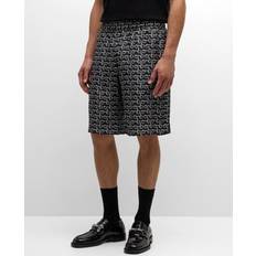 Burberry Men Shorts Burberry Graphic-Print Relaxed-Fit Silk Shorts - Silver/Black