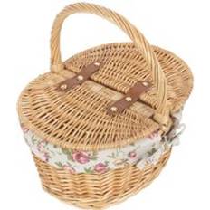Pink Baskets RED HAMPER Wicker Child's Oval Lined Lidded Picnic Basket