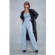 Denim - Women Jumpsuits & Overalls Misspap Seam Detail Bandeau Denim Jumpsuit Mid Wash
