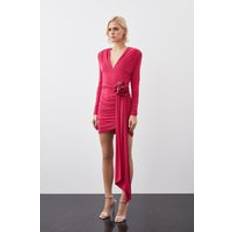 Tie Dye Dresses Karen Millen Long Sleeve Drapey Ruched Jersey Rosette Mini Dress Pink