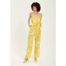 Orange Jumpsuits & Overalls Liquorish Yellow And Orange Floral Print V-Neck Jumpsuit