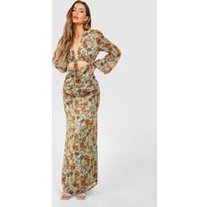 Blue - Knee Length Dresses boohoo Floral Rouched Cut Out Maxi Dress Blue